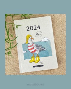 1008_S1_drawtober_awu-design_Anja_Wunderlich_matabooks_8_11zon Nachhaltig und vegan produzierter Kalender/Jahresplaner/Terminplaner handbemalt, A5 aus Graspapier und Süßgraspapier von matabooks mit Froschtasche, Lesezeichen, Gummiband und Jahresübersicht.